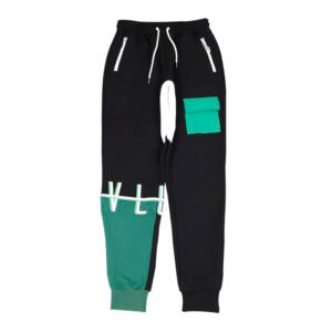 Black, white and green stitching sweatpants