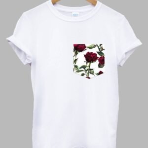 Red Vintage Rose Floral Print Pocket T-shirt Wholesale