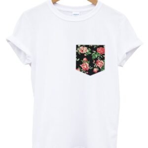 Red & Black Vintage Rose Floral Print Pocket T-shirt in Bulk